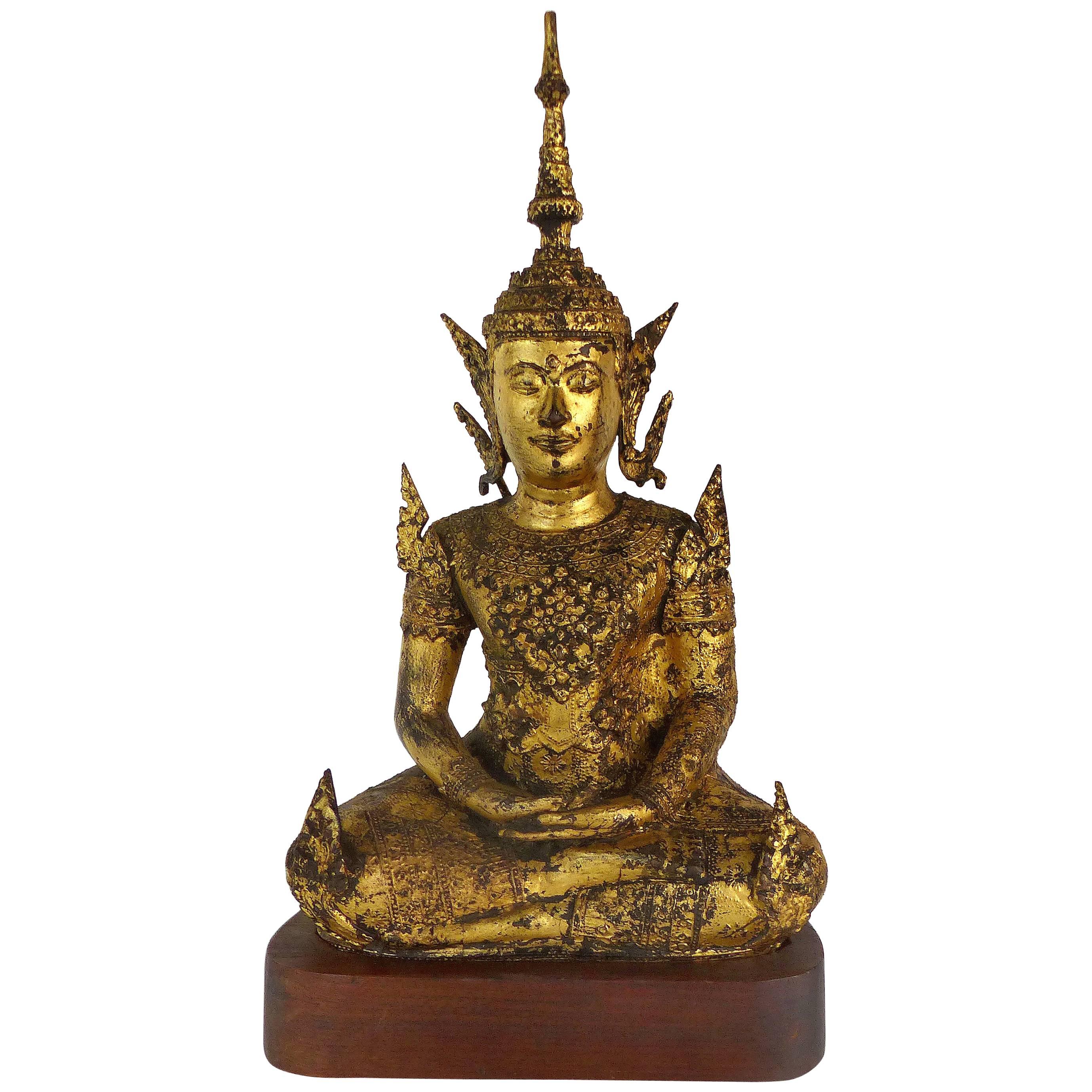 Antique Thai Gilt-Bronze Buddha on Stand
