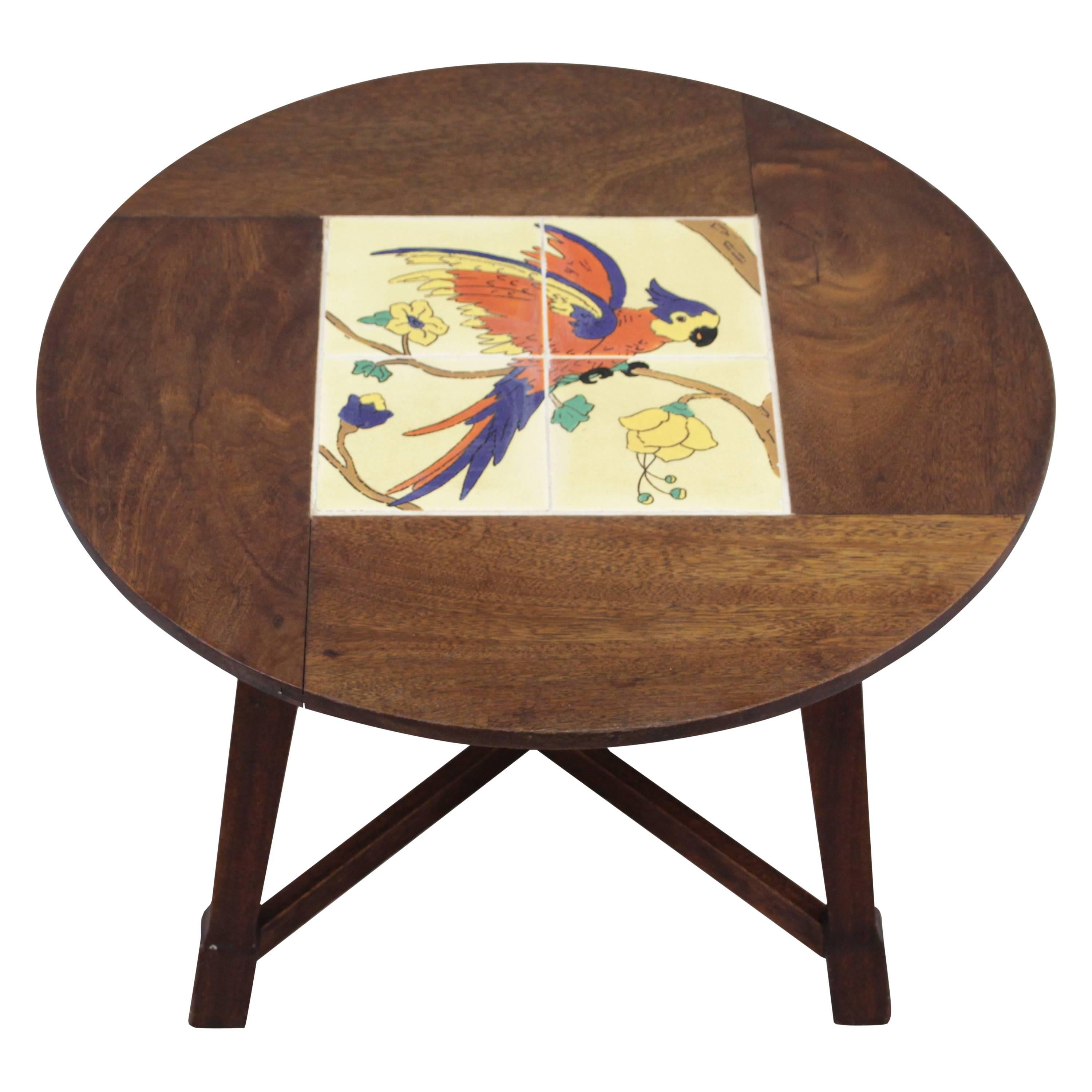 1920s California Tile Table by Taylor with Bird Motif