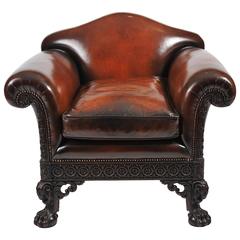 Early 20th Century Carved Leather Upholstered Mahogany Armchair