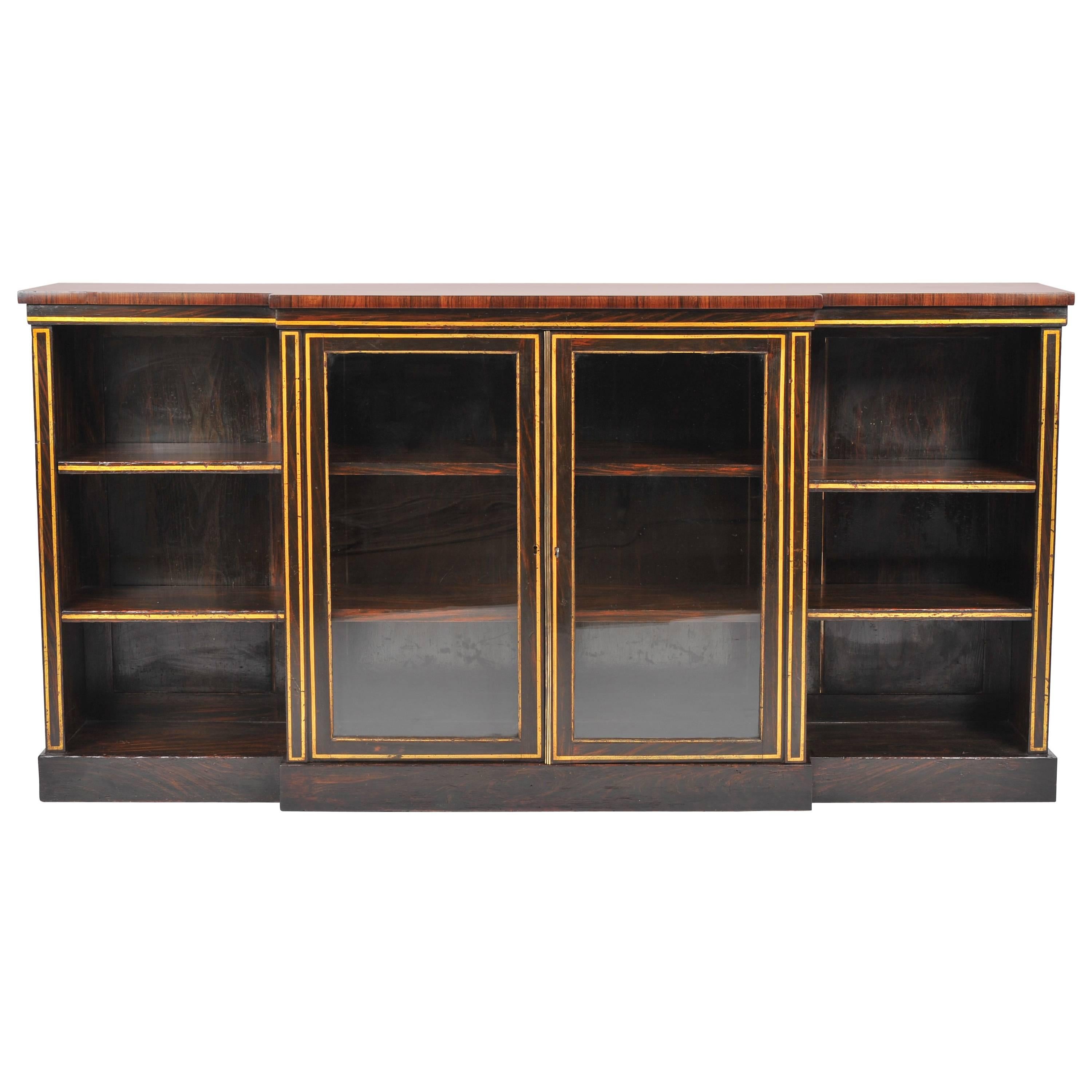 Regency Rosewood Breakfront Bookcase with Central Glass Doors