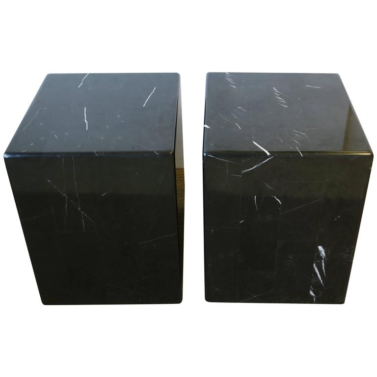 Pair of Modern Black and White Marble Side or End Tables at 1stDibs