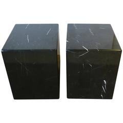 Pair of Modern Black and White Marble Side or End Tables