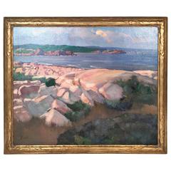 Vintage Donald Barton Painting of the Rocky Gloucester Massachusetts Coast, circa 1930s