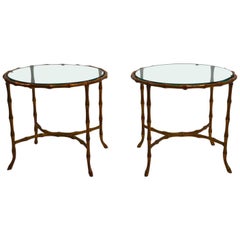 Pair of Brass  Faux Bamboo Tables Attributed to Bagues