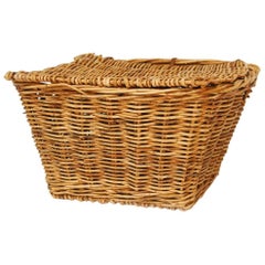 French Rattan Lidded Harvest Basket with Handles