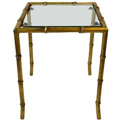 Small Mid-Century Italian Gold Gilt and Glass Side Table After Maison Bagues