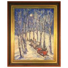 Supernatural Winter Sleigh Ride in Moonlit Forest Painting