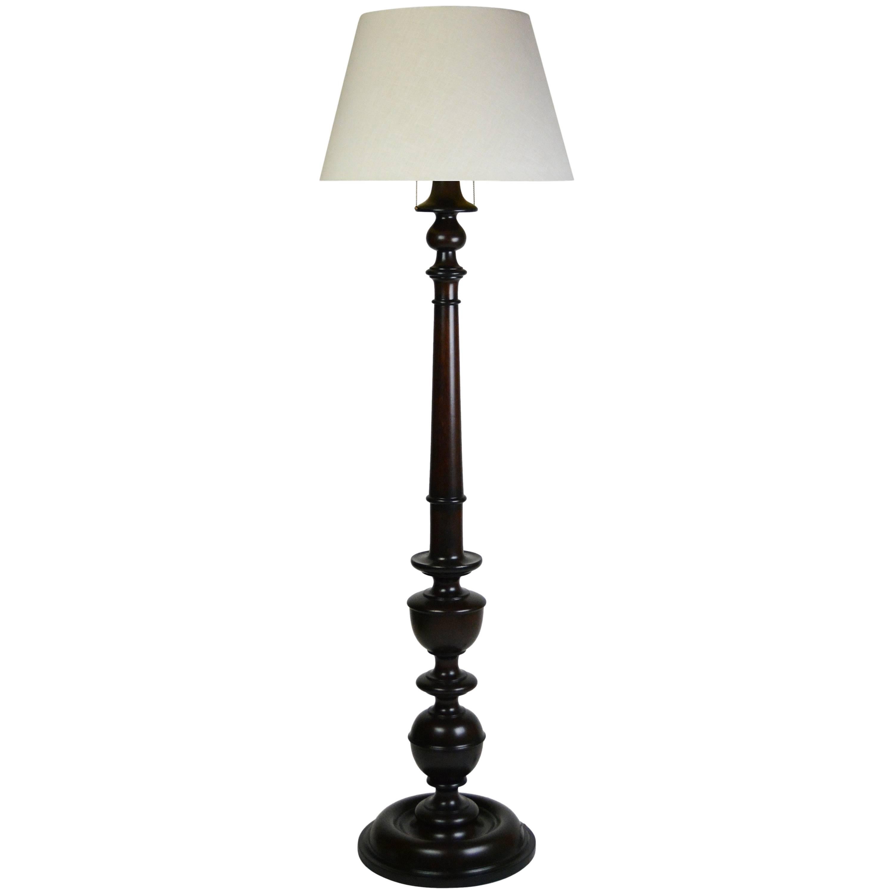 Monumental Turned Wood Floor Lamp For Sale