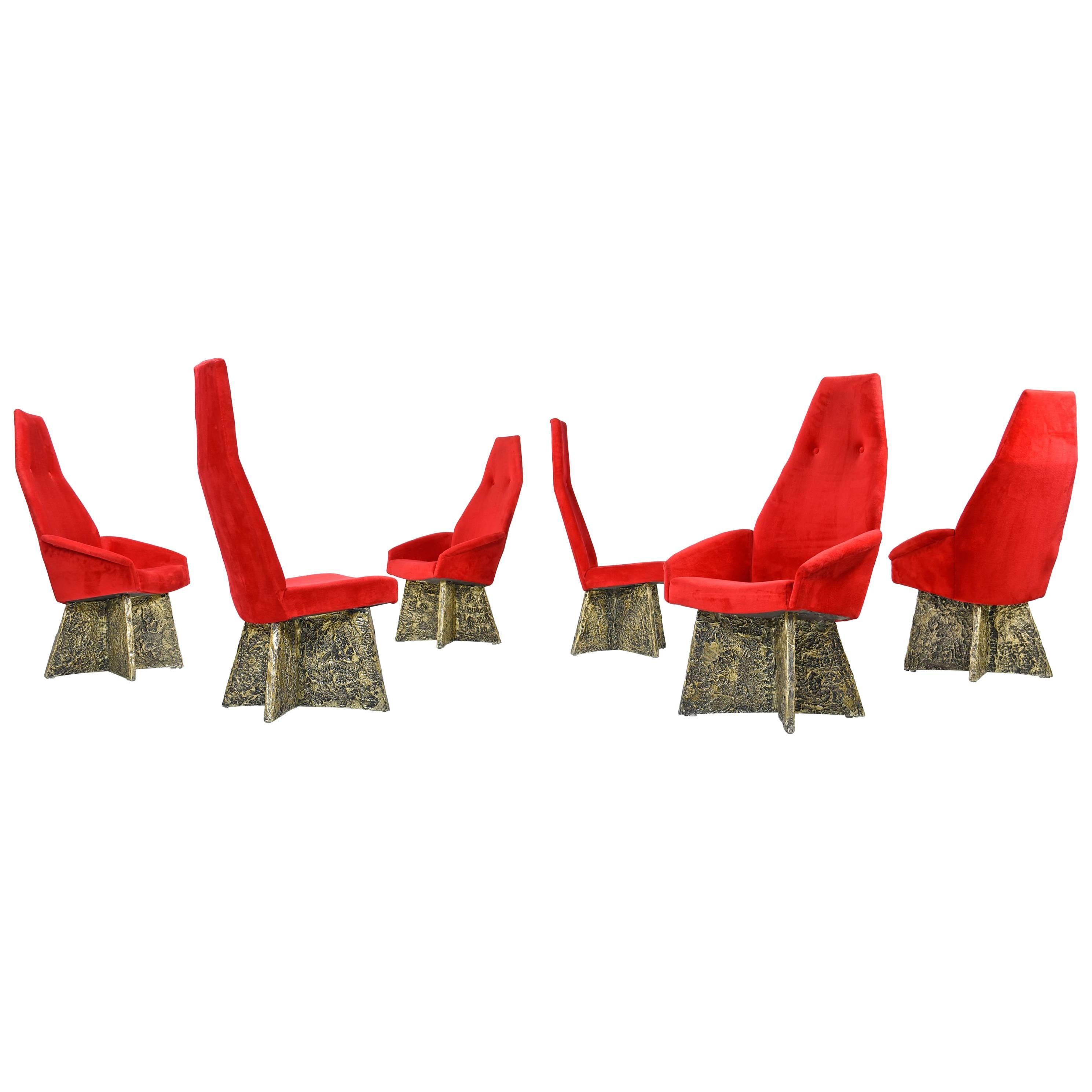 Adrian Pearsall Red Velour Brutalist Style Dining Room Chairs Circa 1970's