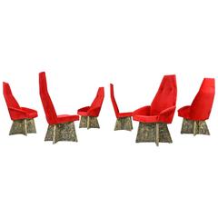 Adrian Pearsall Red Velour Brutalist Style Dining Room Chairs Circa 1970's