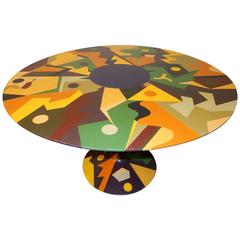 Mid-Century Modern Saarinen Style Tulip Dining Table Abstract Painting