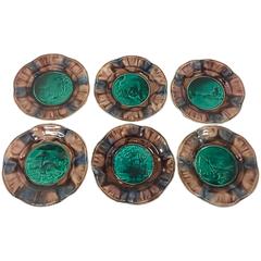 19th Century French Majolica Set of Six Collector Plates