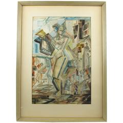 Modernist Cubist Watercolor on Paper Painting by C.R. Gabriel 9