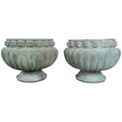 Retro Pair of French Bronze Jardinières with Lion Head Detailing