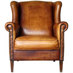 Late 20th Century Tan Leather Wingback