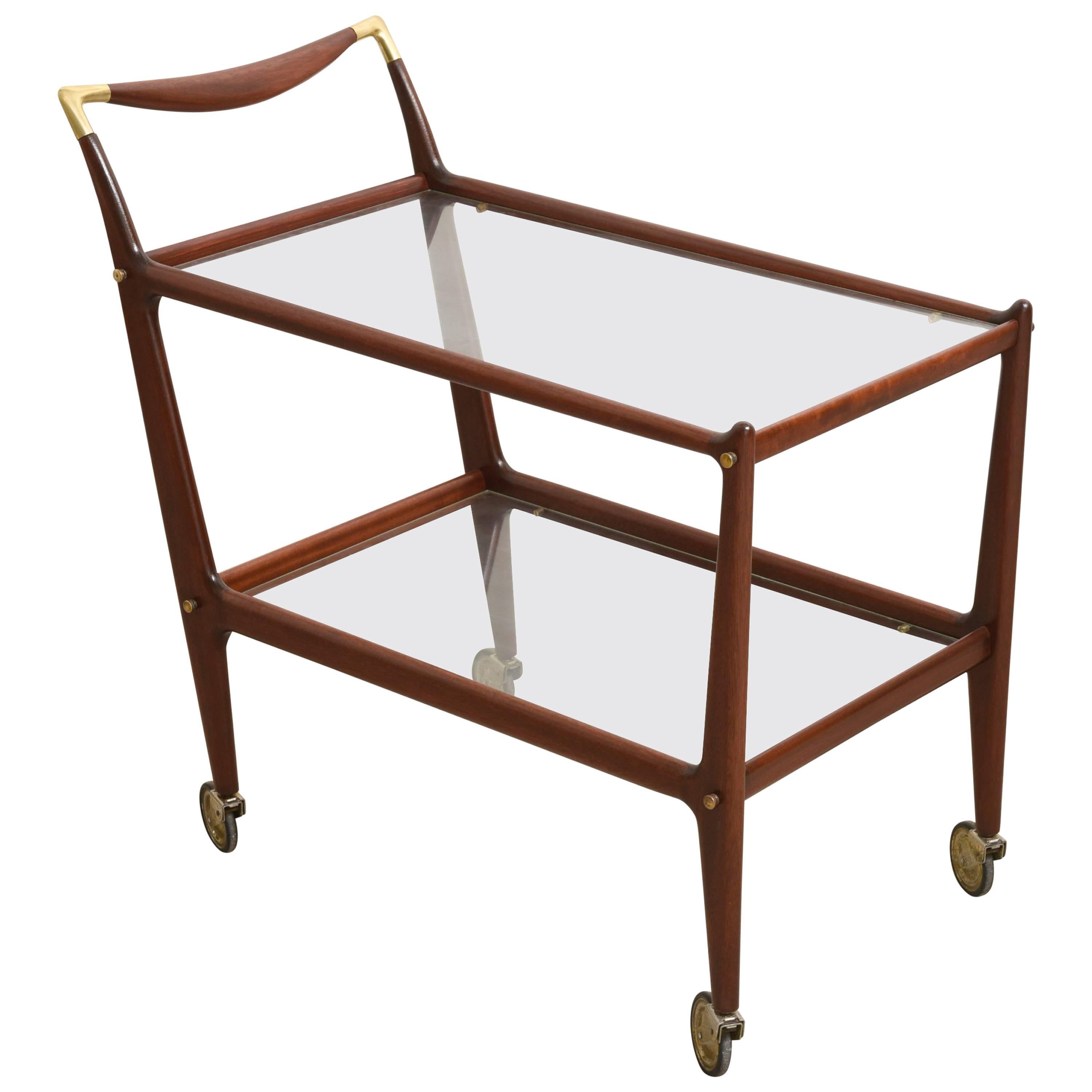 Bar Cart Cesare Lacca with Brass Details, 1960s, Italy
