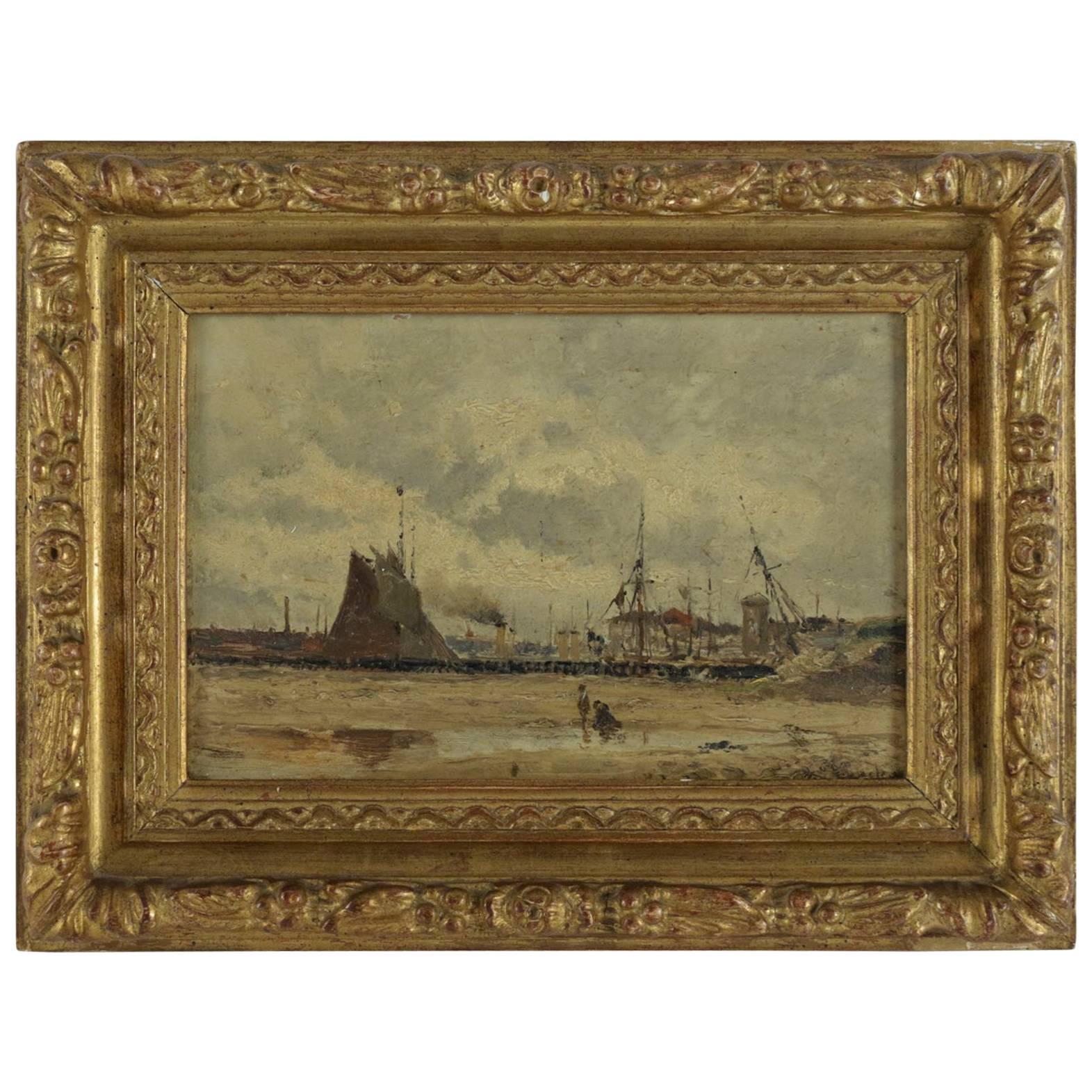 Eugene Victor de Papeleu Mid-19th Century Oil on Pannel the Port, circa 1850