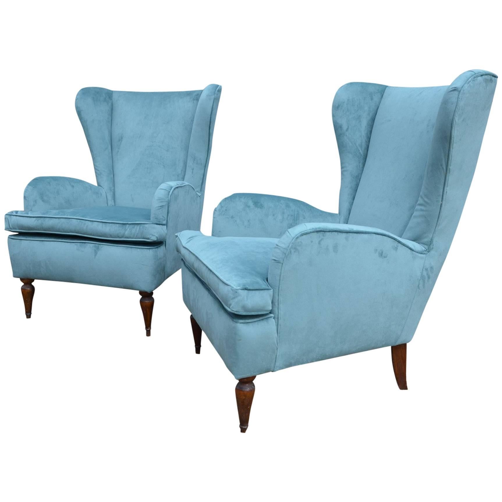 Beautiful Pair of Italian Reupholstered Armchairs in the Taste of Gio Ponti For Sale