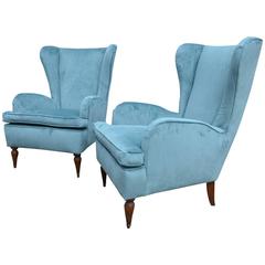 Beautiful Pair of Italian Reupholstered Armchairs in the Taste of Gio Ponti