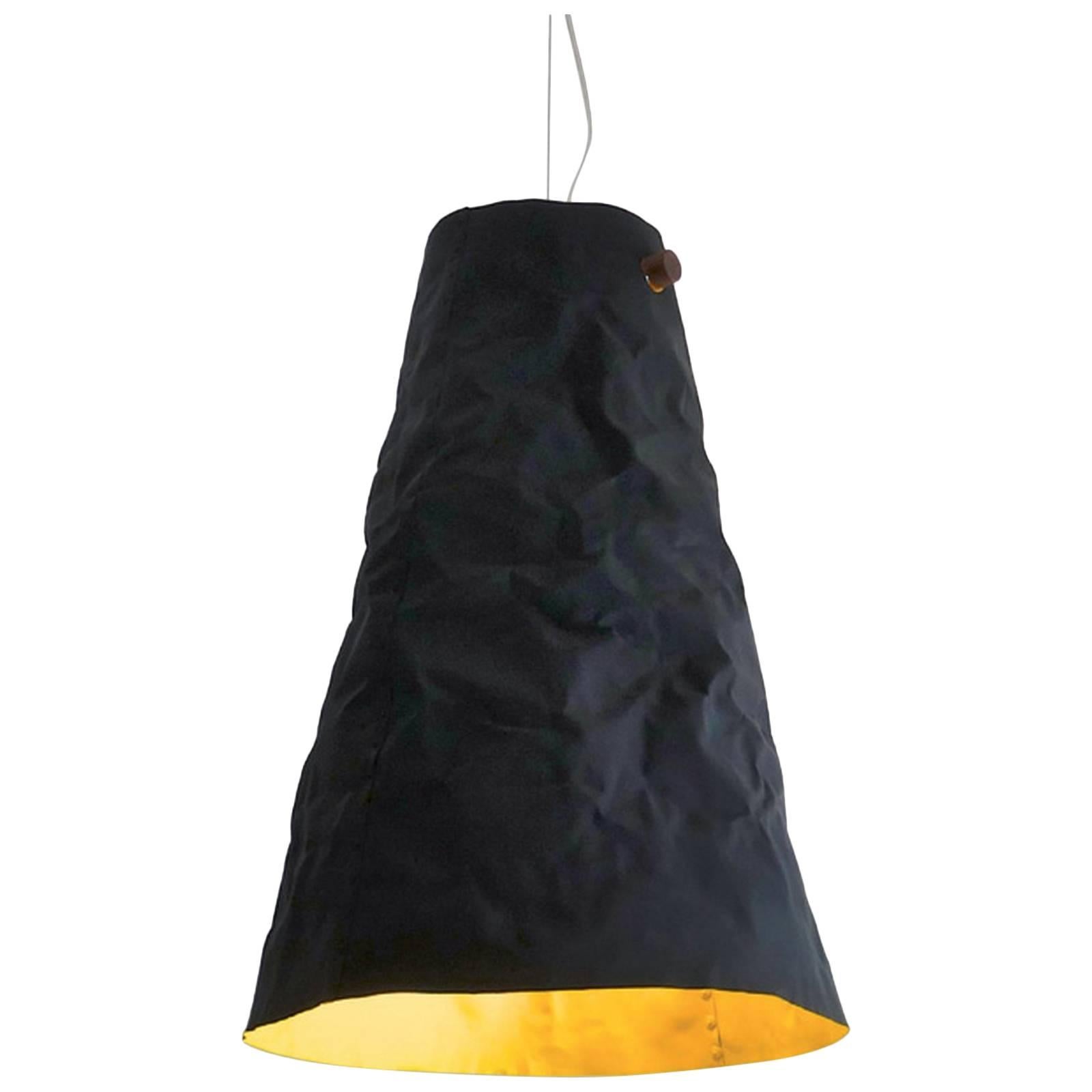 Ono Distressed Aluminium Pendant Light, Matte Black and Yellow For Sale