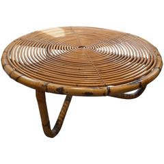 Retro Fantastic Italian Wicker Spiral Cocktail Table, circa 1960