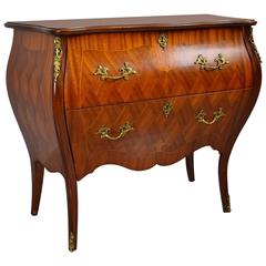 French Antique Style Louis Two-Drawer Mahogany Bombe Commode Chest