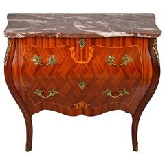 Antique French Louis Style Mahogany Bombe Commode Chest with Marble Top