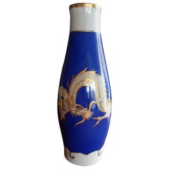1930 Jarrón de porcelana azul cobalto dorado blanco pintado a mano Fraureuth Sajonia
