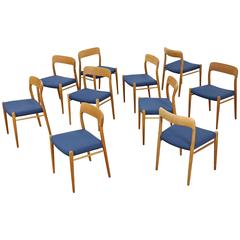Set of Ten Oak Dining Chairs 65 by Niels O. Møller, Denmark, 1960s