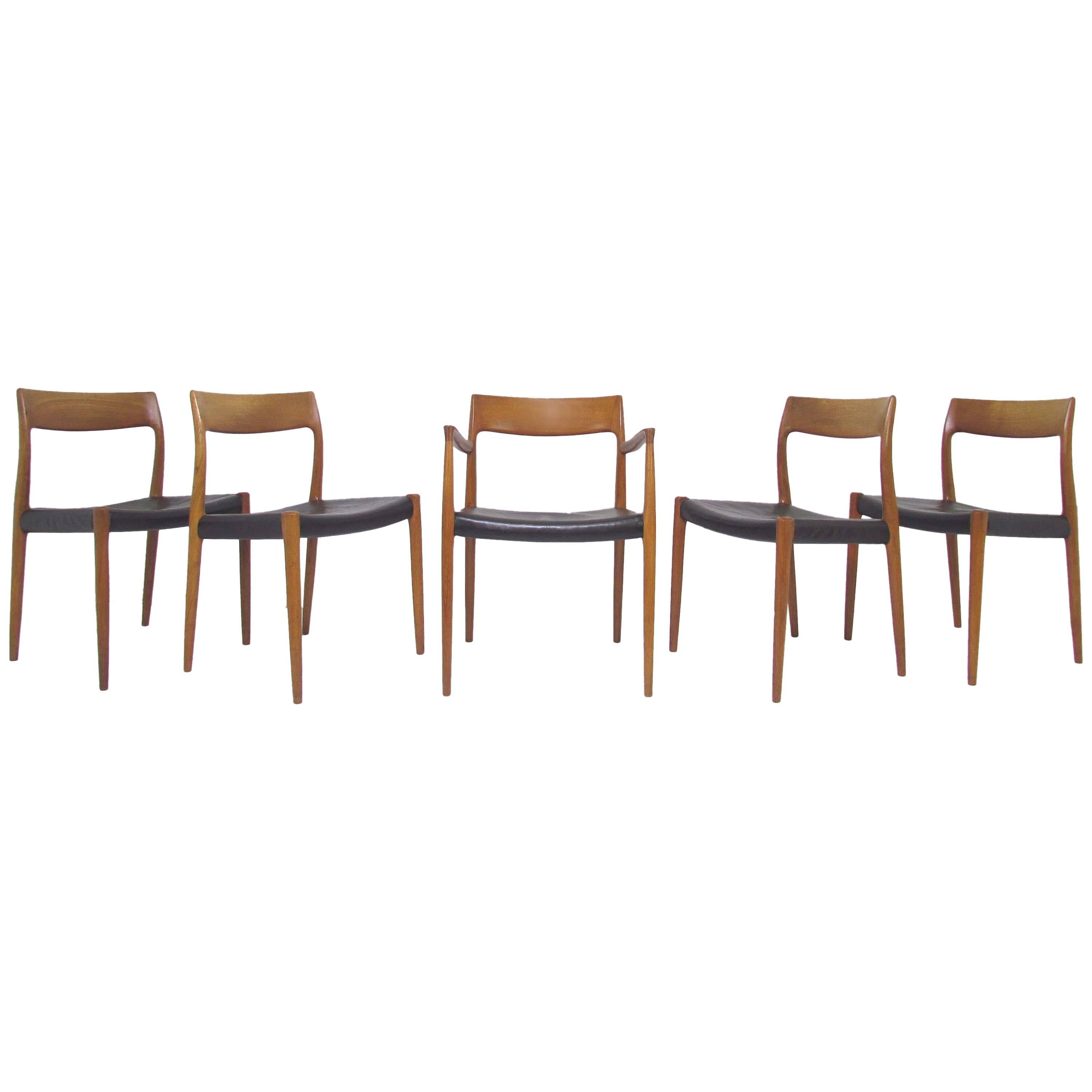 Set of Five Danish Teak Dining Chairs by Niels Moller for Jl Moller, circa 1960s