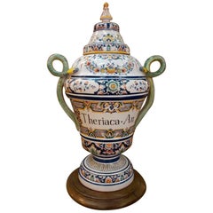 One of a Kind Pharmacy Anti Poison Pot Bottle in Provincial Faience De Rouen