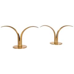 Pair of "Liljan" Brass Candle Holders by Ivar Alenius for Ystad Metall, Sweden