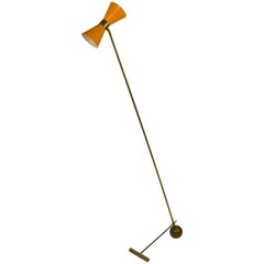 Italian Stilnovo Style Brass and Enamel Floor Lamp