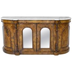 19th Century English Sideboard in Burl Walnut with Marquetry withMarble Top