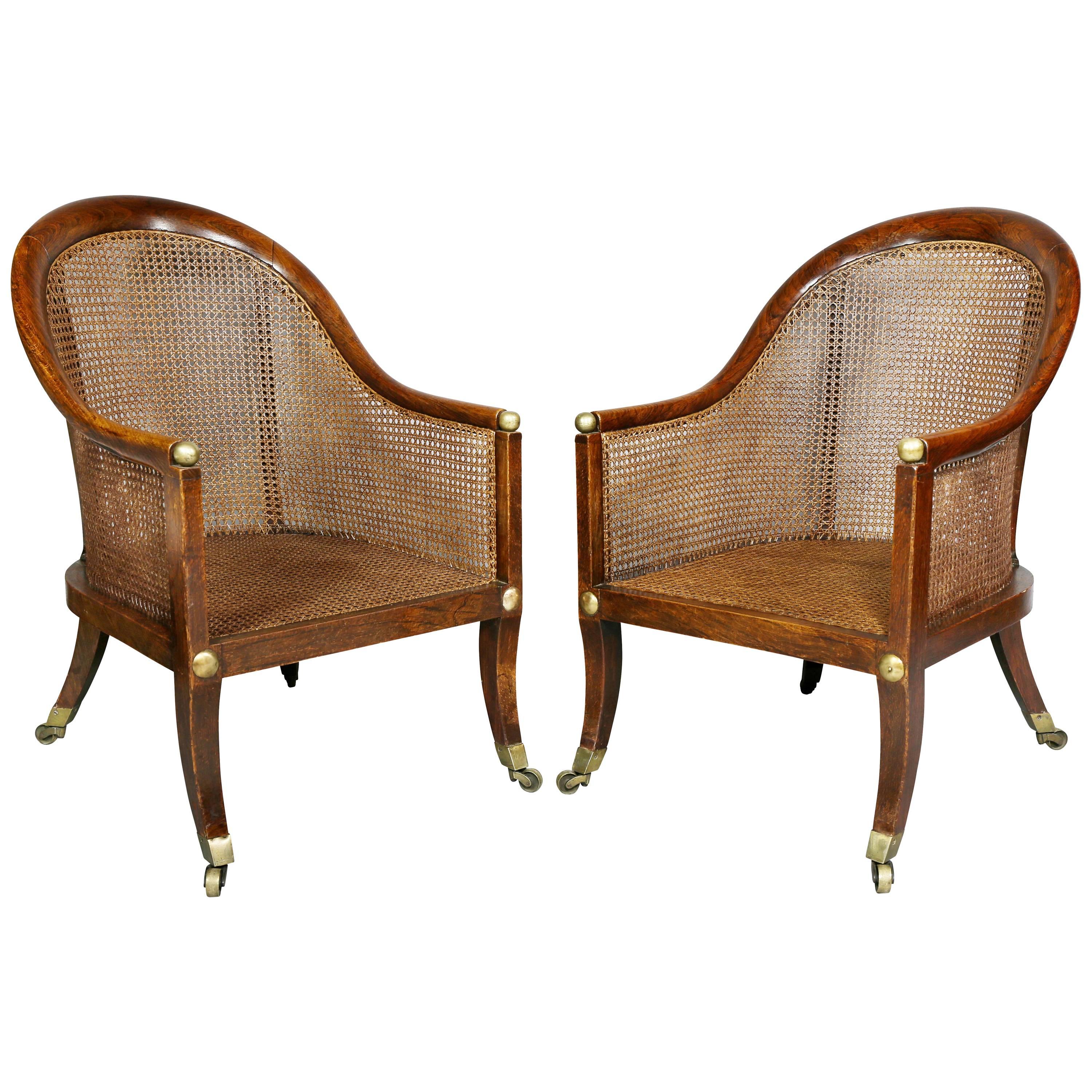 Pair of Regency Faux Rosewood Caned Tub Chairs