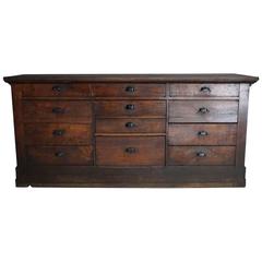 Antique French Oak Apothecary Cabinet or Shop Counter, 1920s