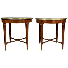 Pair of Neoclassical Style Mahogany and Marble Top Gueridon Tables by Baker