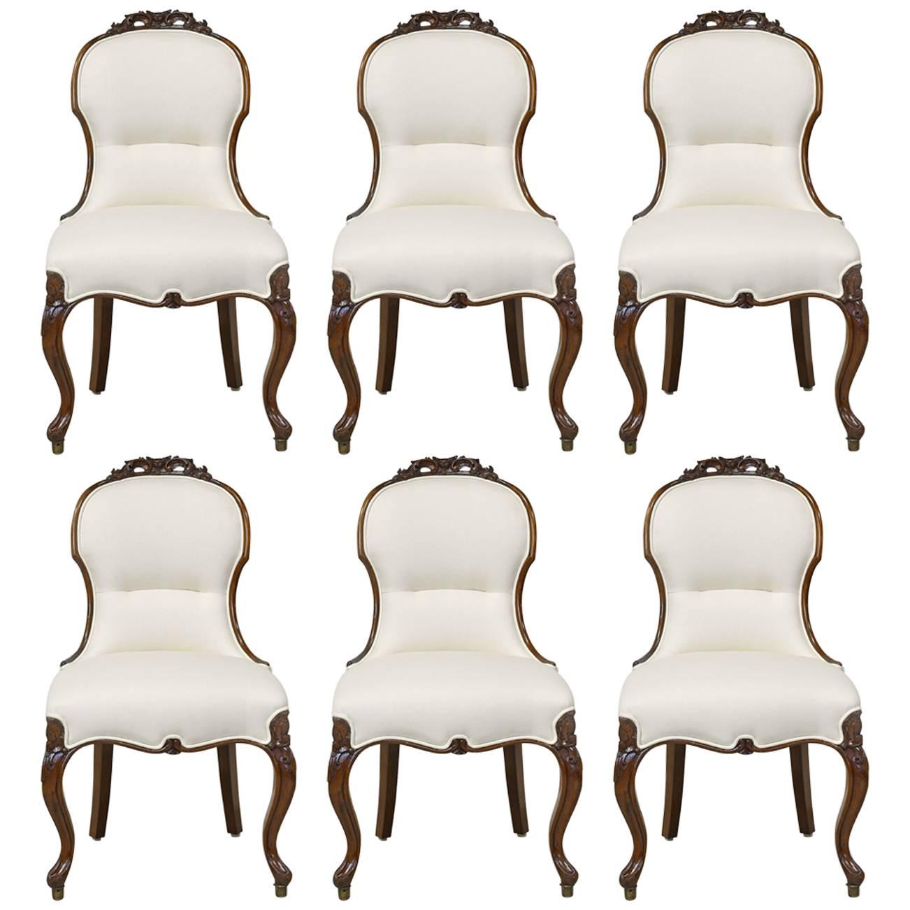 Set of Six Mid-19th Century Dining Chairs with Upholstered Seat and Back