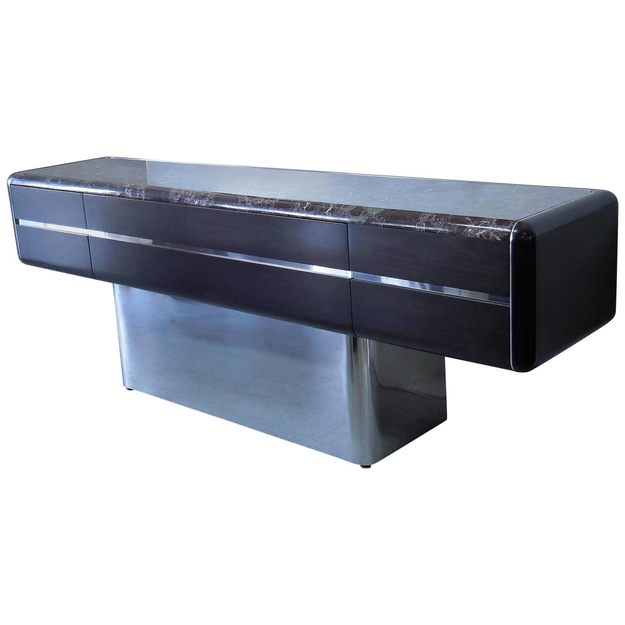 Vladimir Kagan Console Credenza with Marble Top and Polished Base