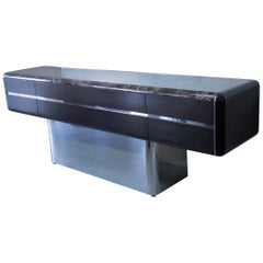 Vladimir Kagan Console Credenza with Marble Top and Polished Base