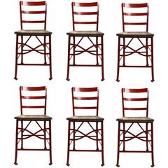 Set of Six Industrial Angle Steel and Wood Chairs