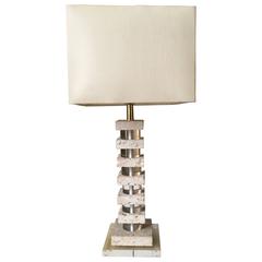 Lucite and Fossilized Travertine Lamp 