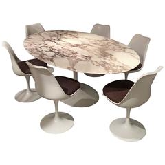 Eero Saarinen Calacatta Marble Table and Tulip Swivel Chairs set by Knoll