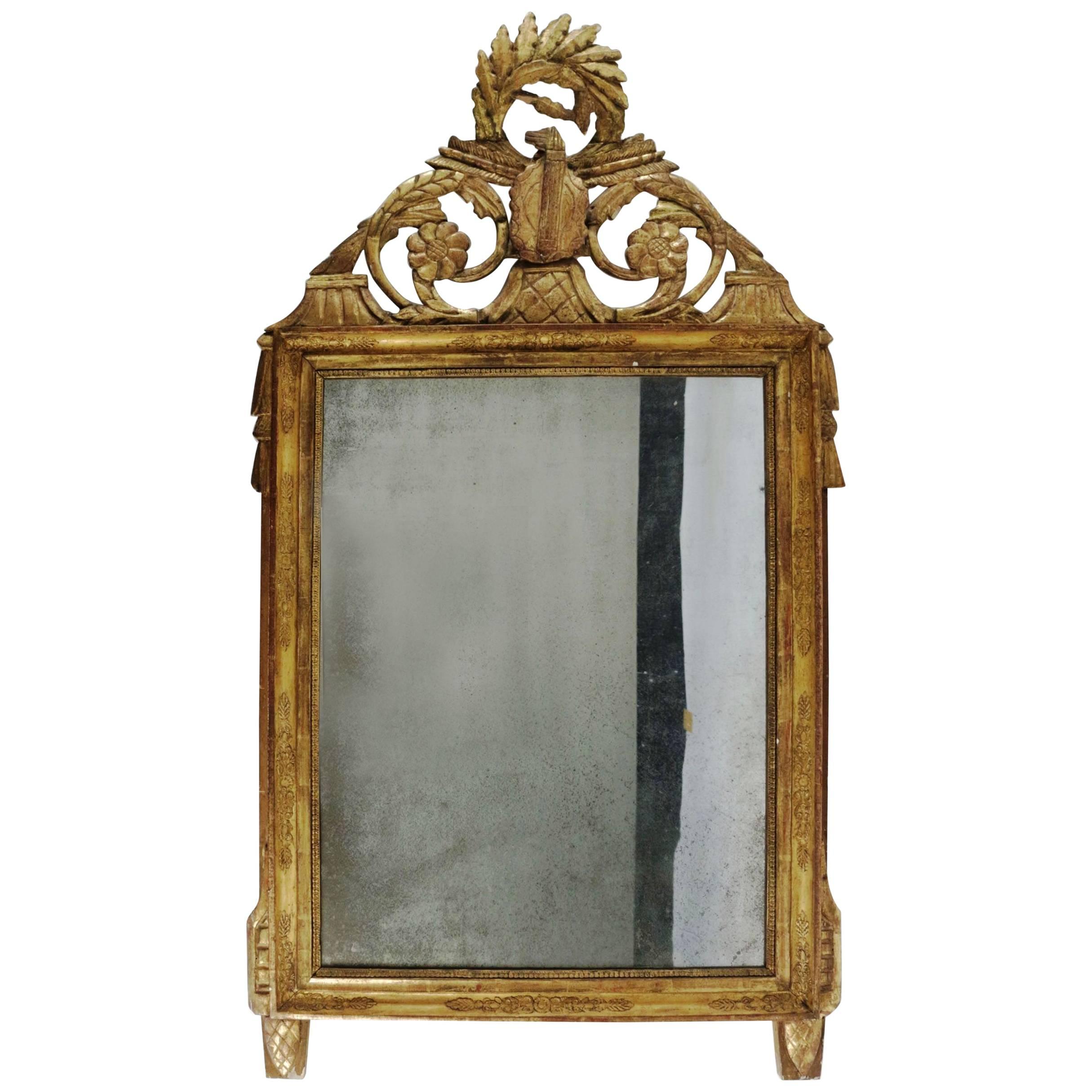 Beautiful Late Louis XVI Period Carved Giltwood Mirror France, Late 18th Century