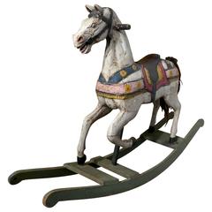 19th Century Carved and Painted Wooden Rocking Horse