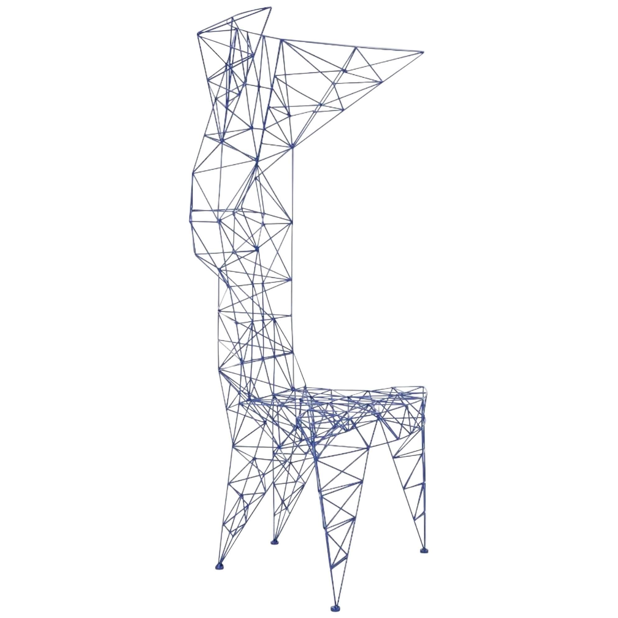 Pylon Chair by Tom Dixon in Royal Blue Metal Lattice For Sale