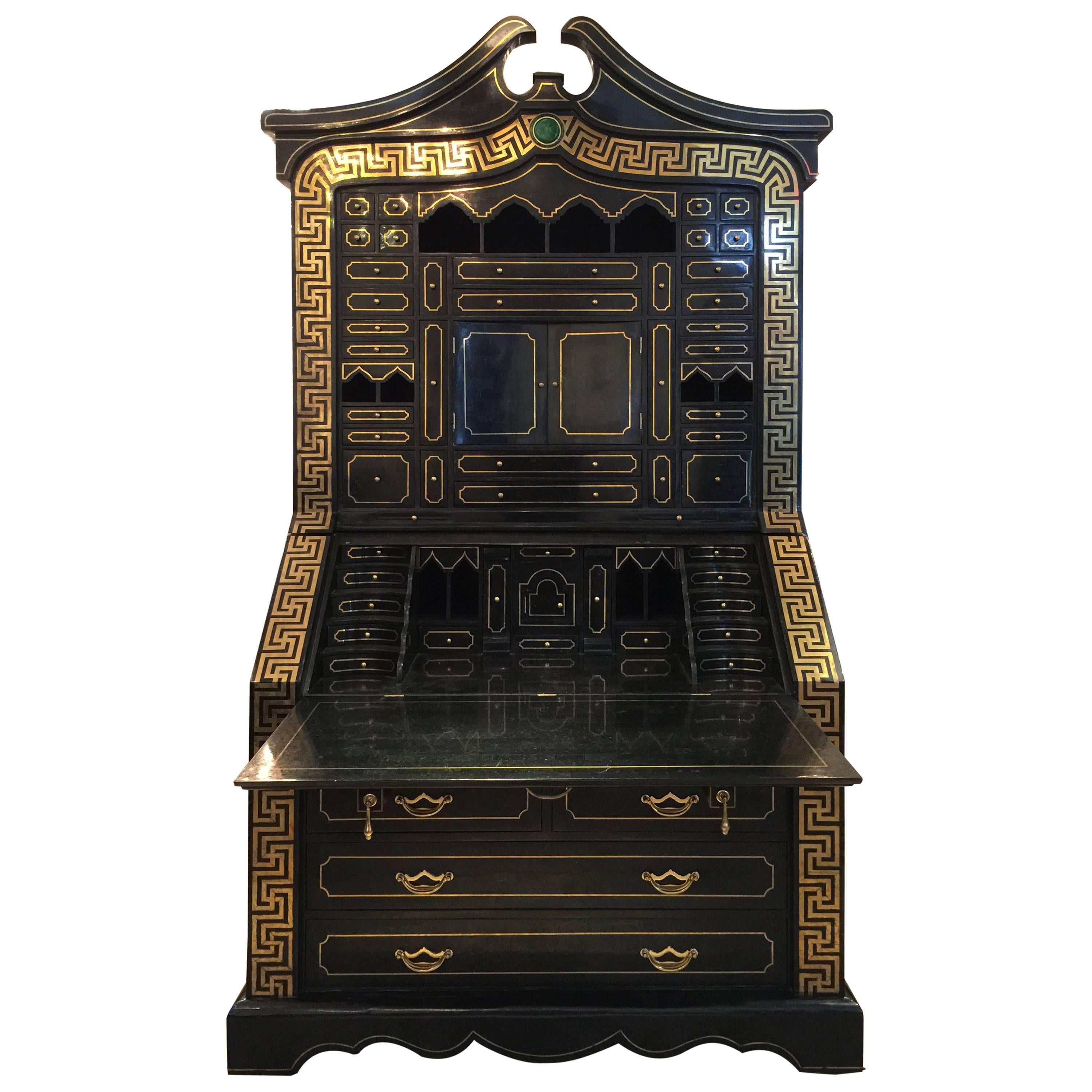 Maitland-Smith Tessellated Stone and Brass Inlay Secretaire