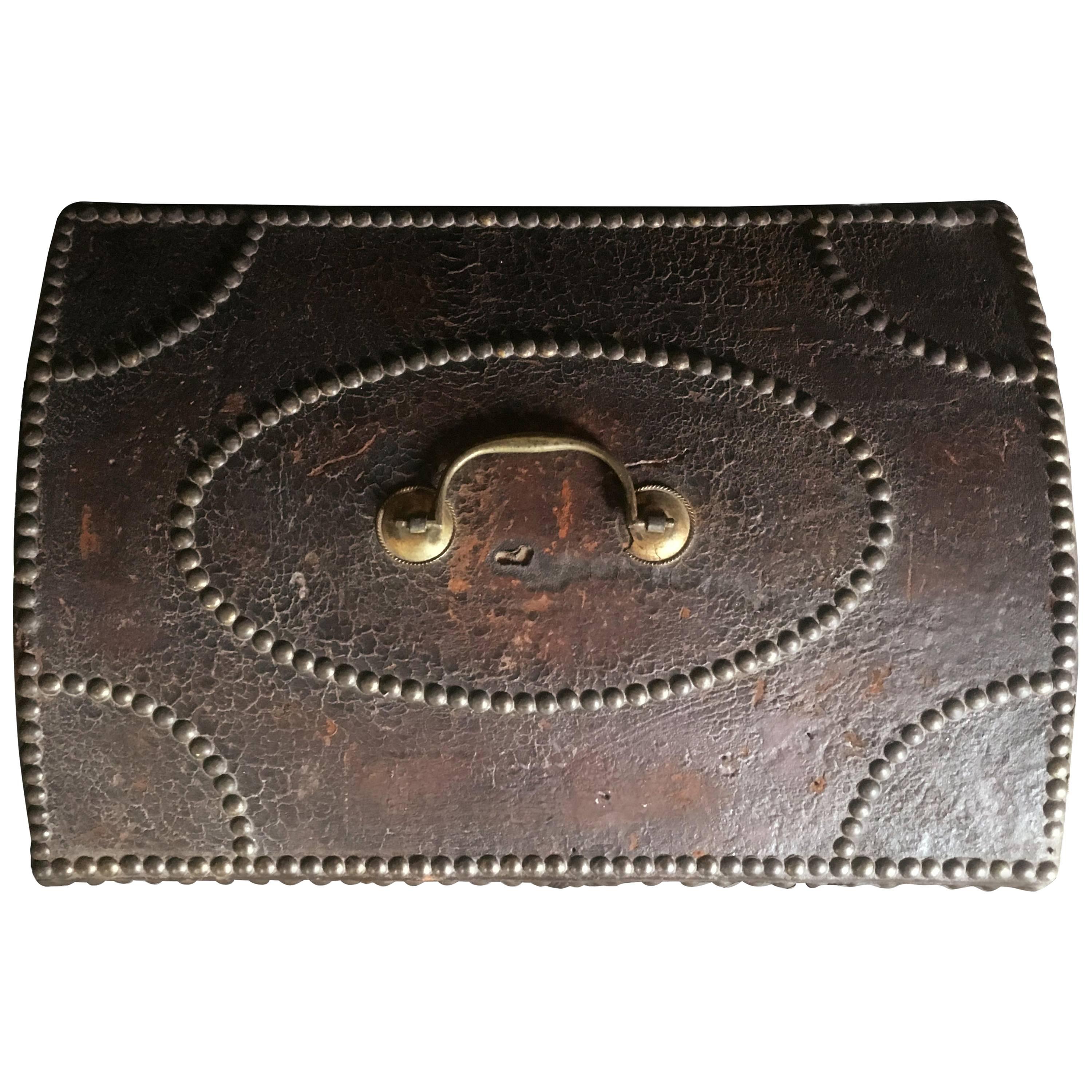 Early 19th Century Leather Brass Studded Document Box and Stand