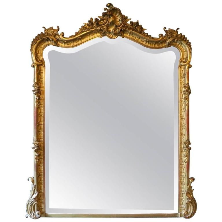 French Rococo Gold Gilt Overmantel Mirror For Sale at 1stdibs