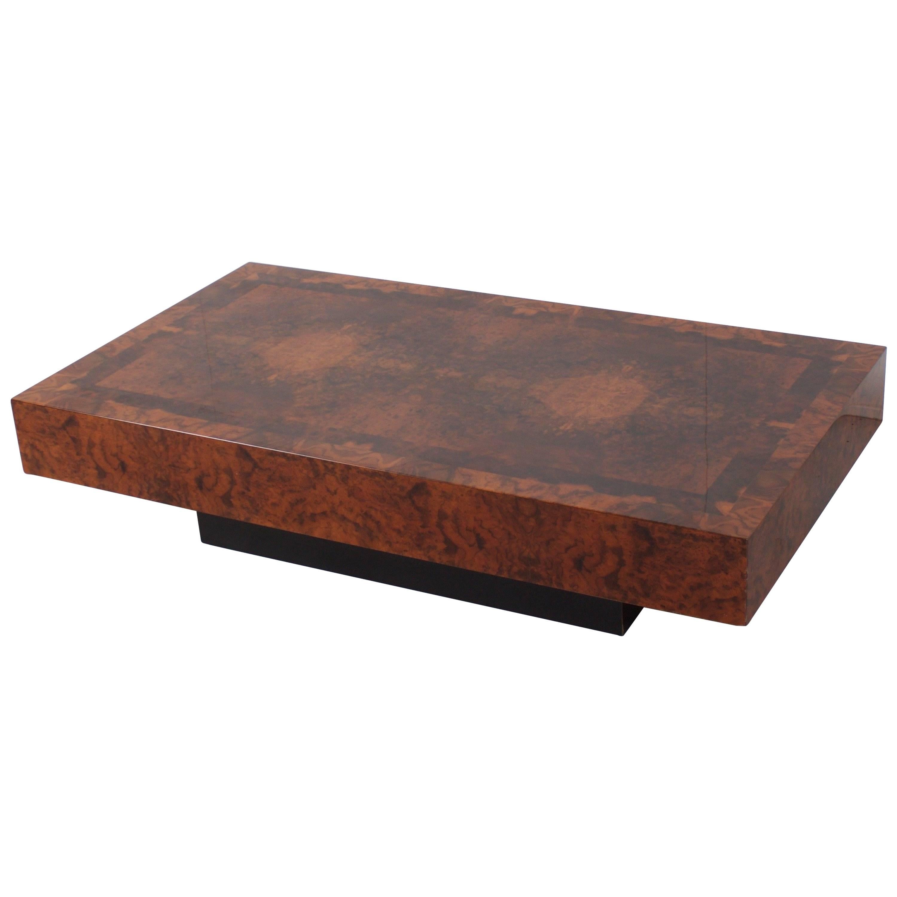 Willy Rizzo Style Burl Wood Coffee Table, 1970s